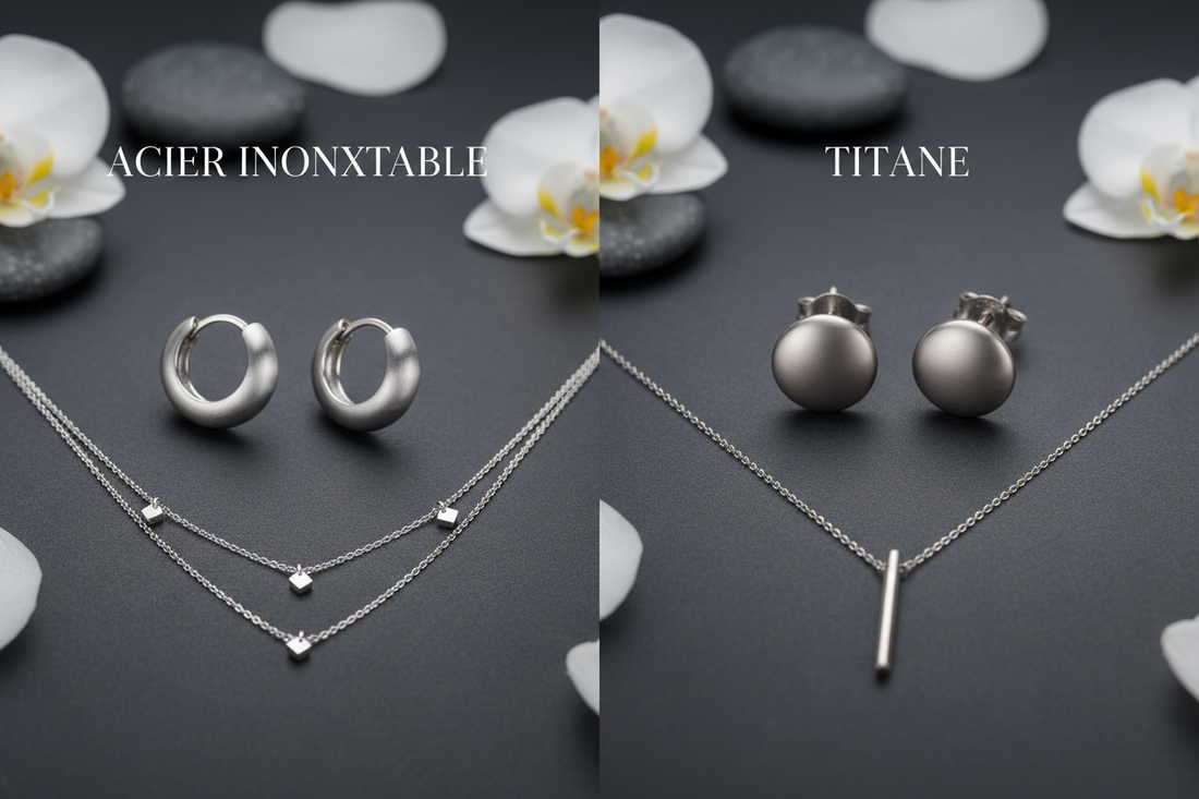 Comparatif bijoux acier inoxydable 316L vs titane pour peaux sensibles – Chic & Perles