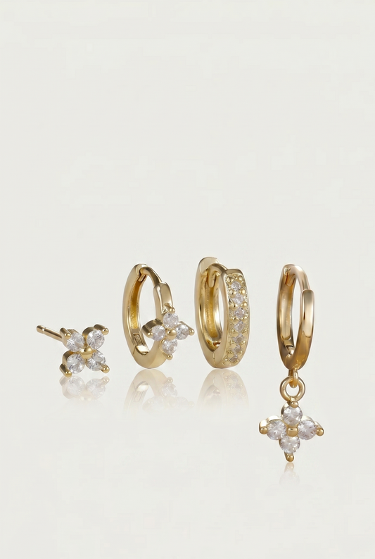 Alviédia Floréa – Boucles d'Oreilles Créoles Géométriques Set 4 Pièces en Acier Inoxydable