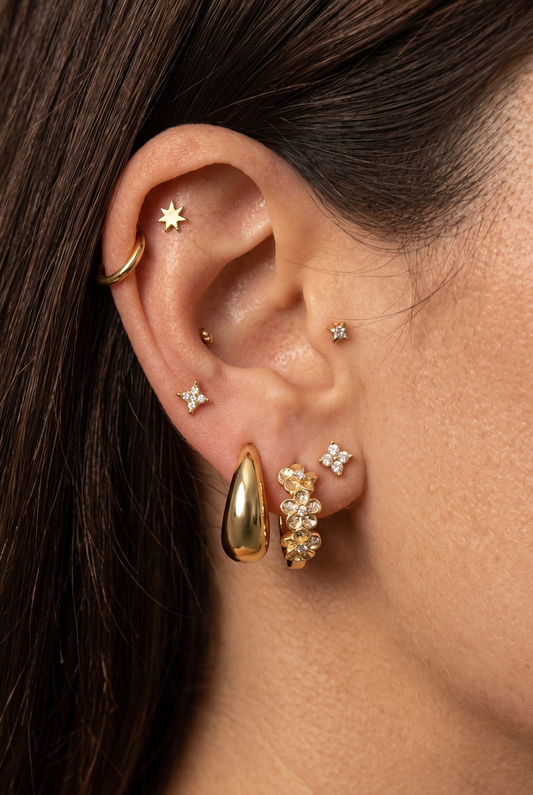 Boucles d’Oreilles Kaalys – Set 3 Pièces Fleurs CZ Plaqué Or 14K | CHIC & PERLES
