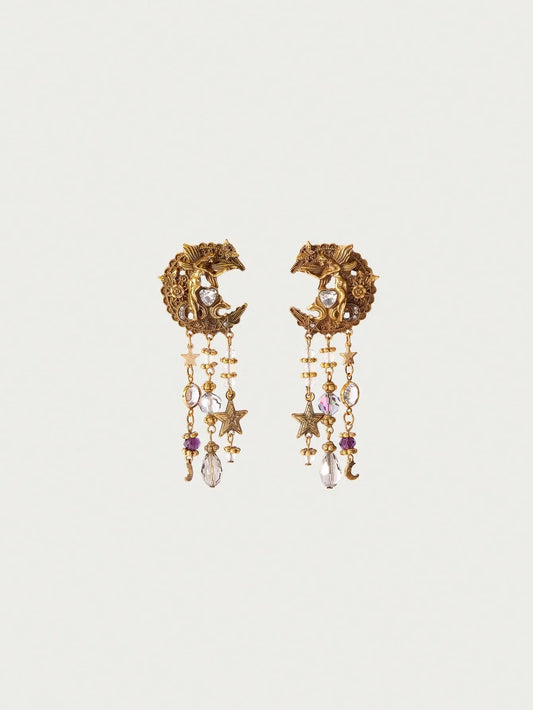Boucles d'Oreilles Aliette – Pendantes Lune Ange Doré Femme | CHIC & PERLES